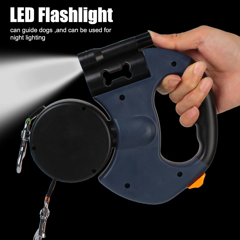 LED Light Dual Retractable Dog Leash